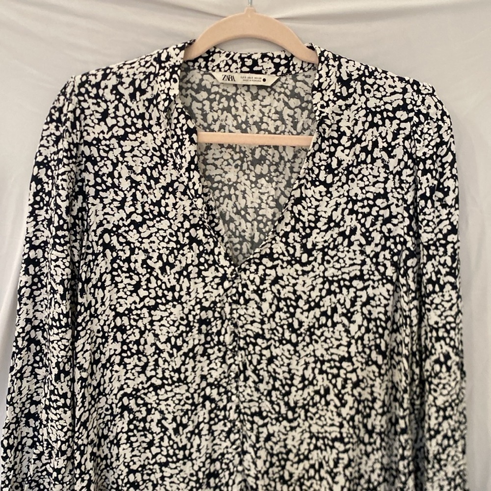 Zara Black & White Ruffle Mini Dress Size small - Picture 2 of 5